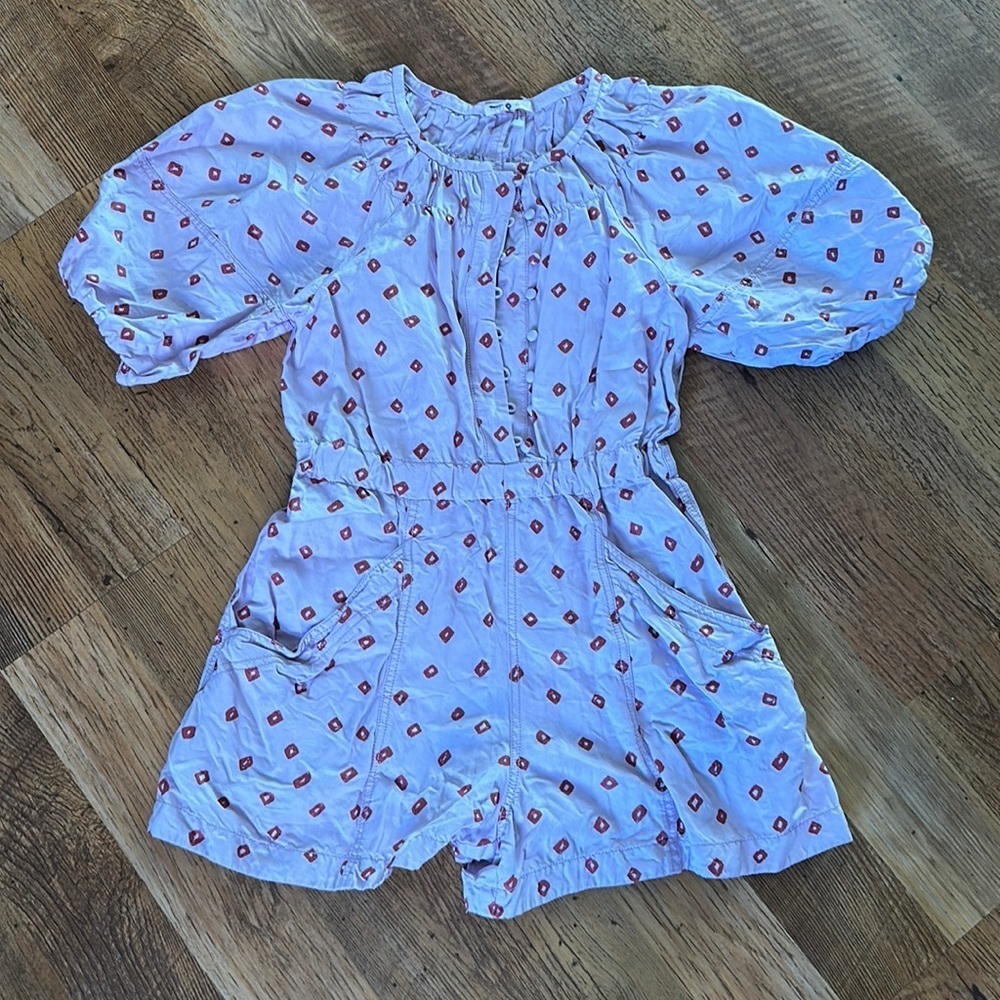 Rebecca Taylor Lavender Puff Sleeve Dainty Romper Pockets D1